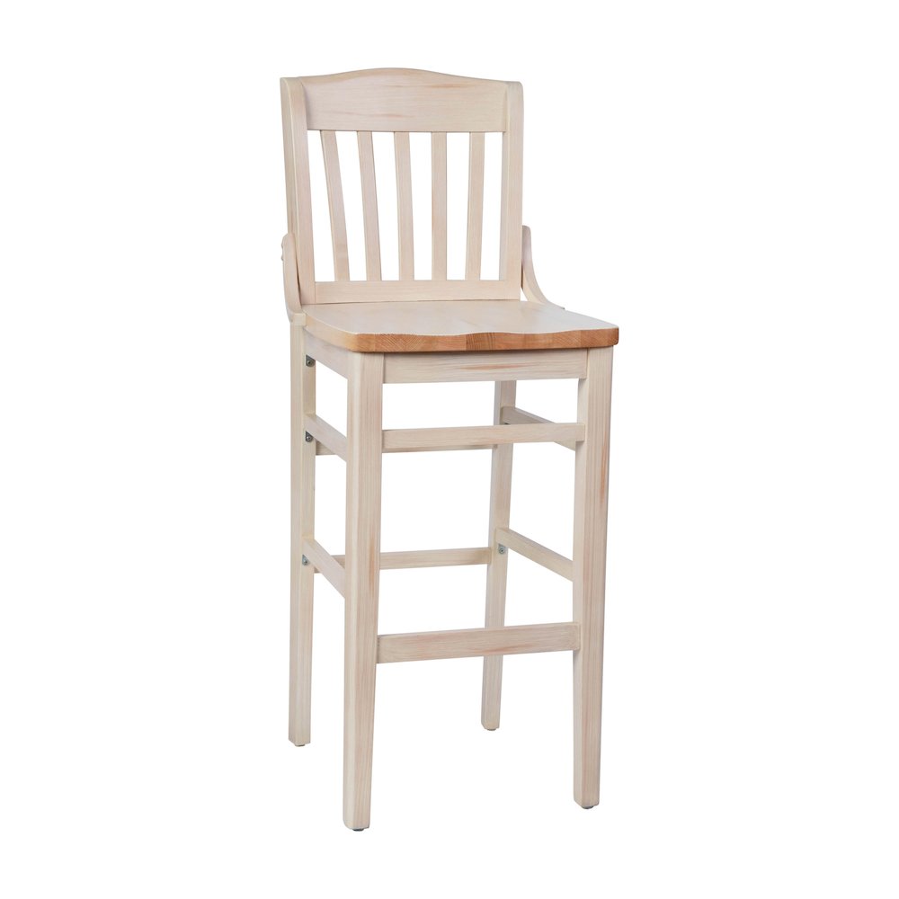 HERCULES School House Back Antique White Wood Restaurant Barstool