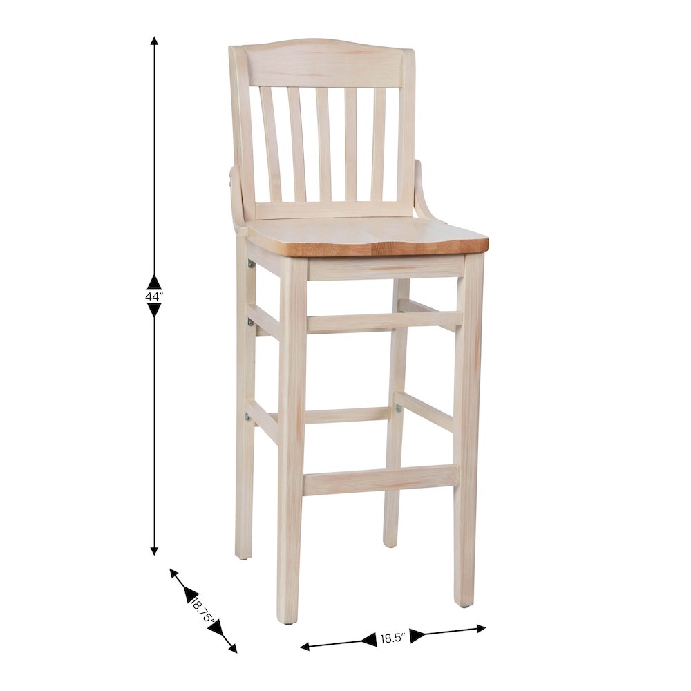 HERCULES School House Back Antique White Wood Restaurant Barstool
