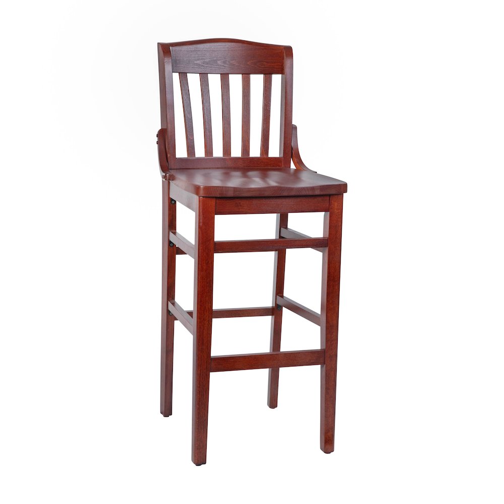 School House Back Mahogany Wood Restaurant Barstool