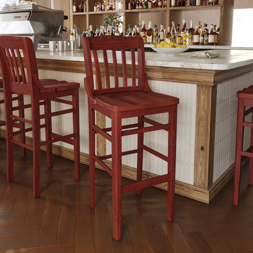 School House Back Mahogany Wood Restaurant Barstool