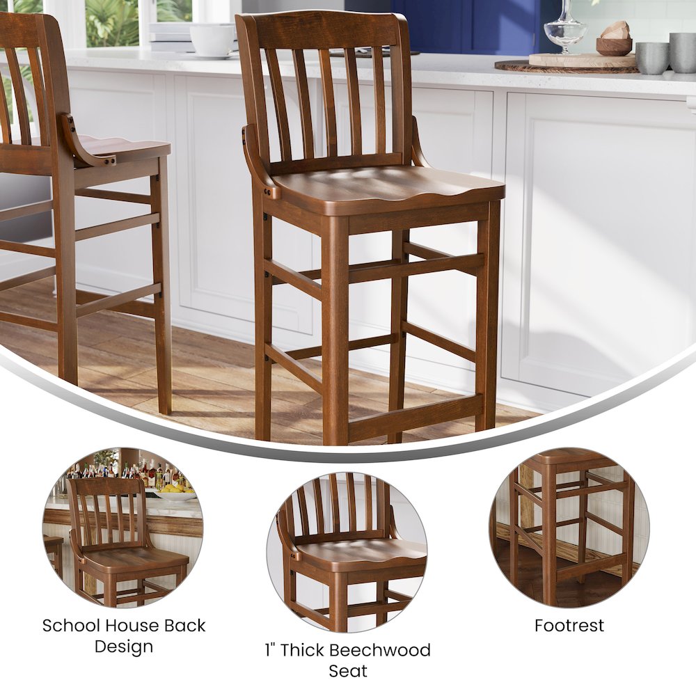 School House Back Walnut Wood Restaurant Barstool