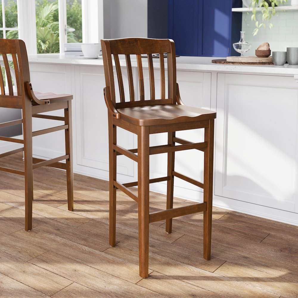 School House Back Walnut Wood Restaurant Barstool