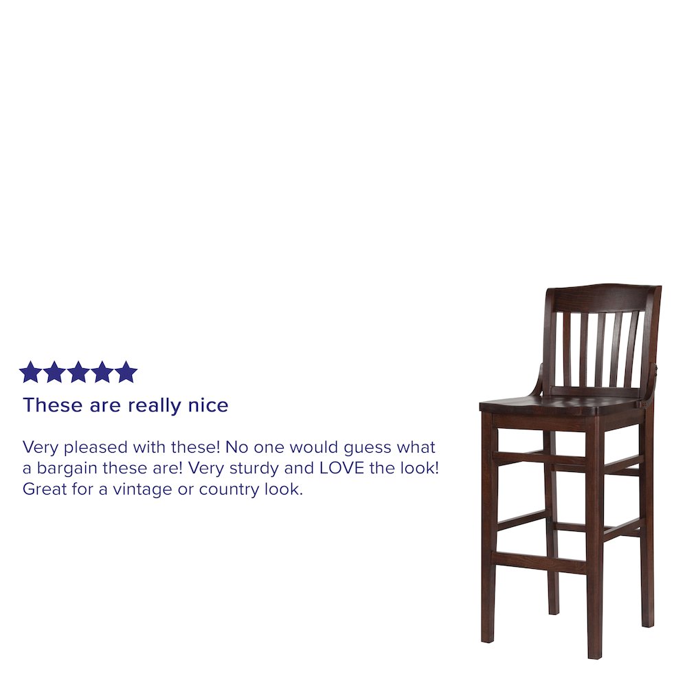 School House Back Walnut Wood Restaurant Barstool