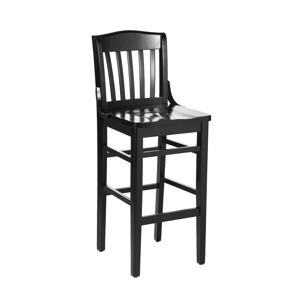 HERCULES School House Back Black Wood Restaurant Barstool