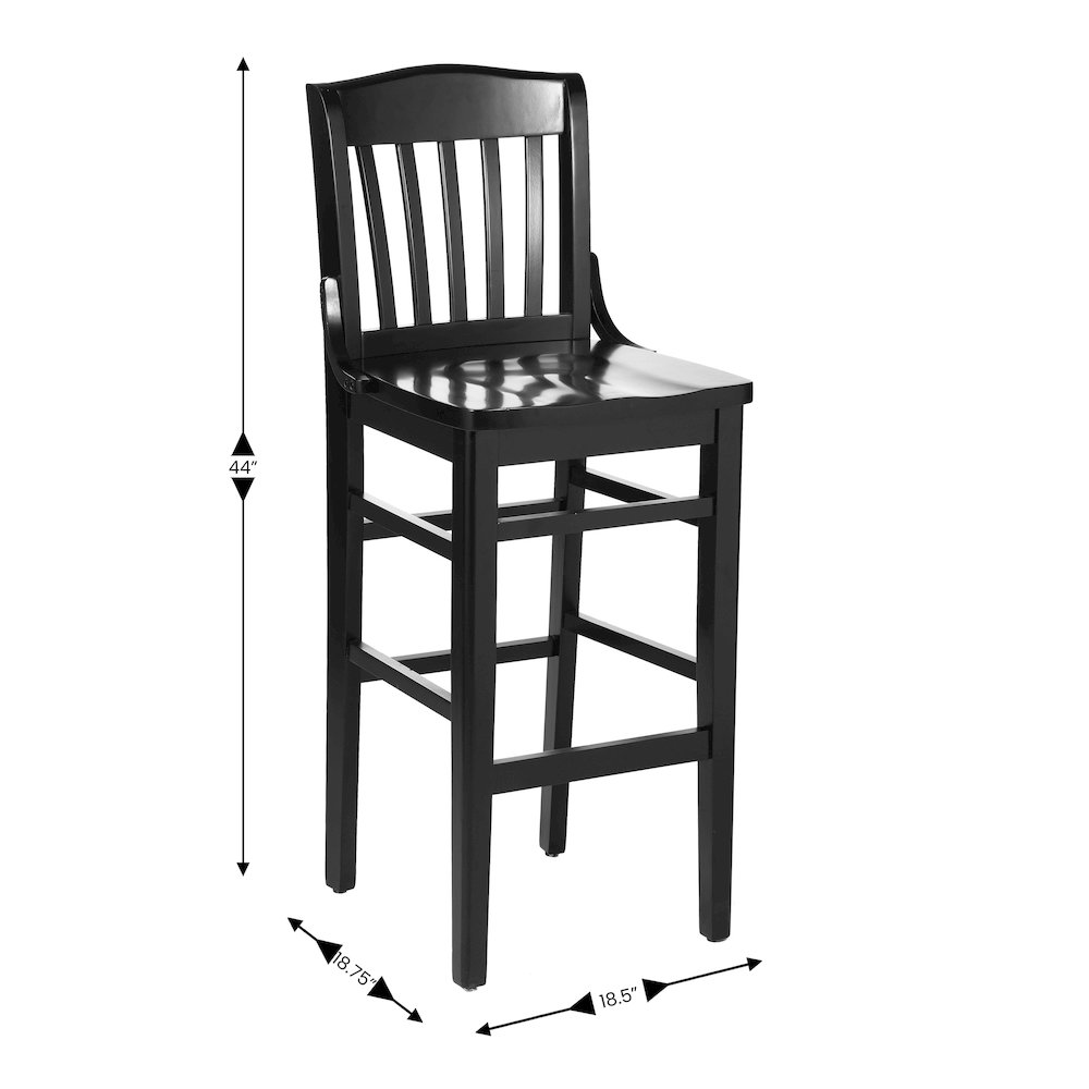 HERCULES School House Back Black Wood Restaurant Barstool