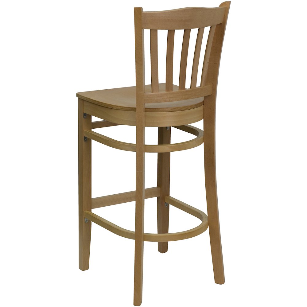 Vertical Slat Back Natural Wood Restaurant Barstool