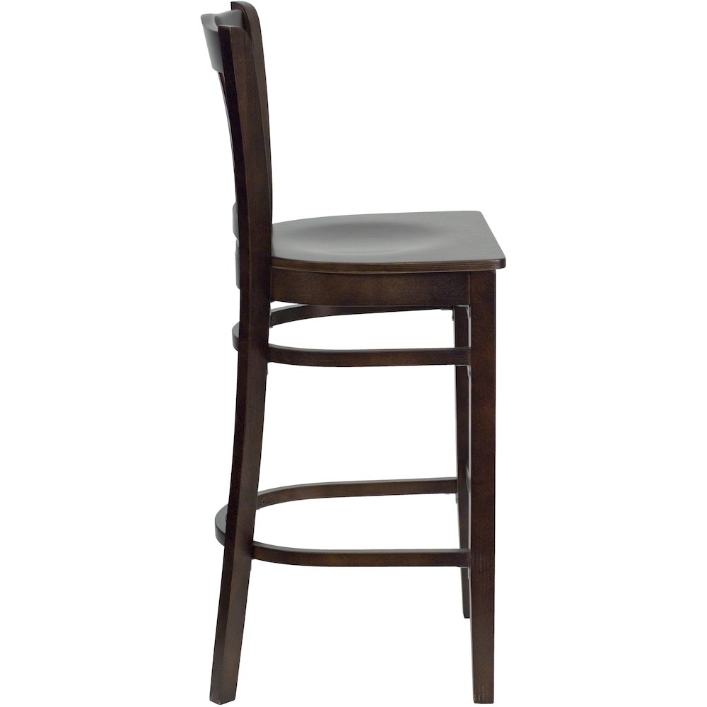 Vertical Slat Back Walnut Wood Restaurant Barstool