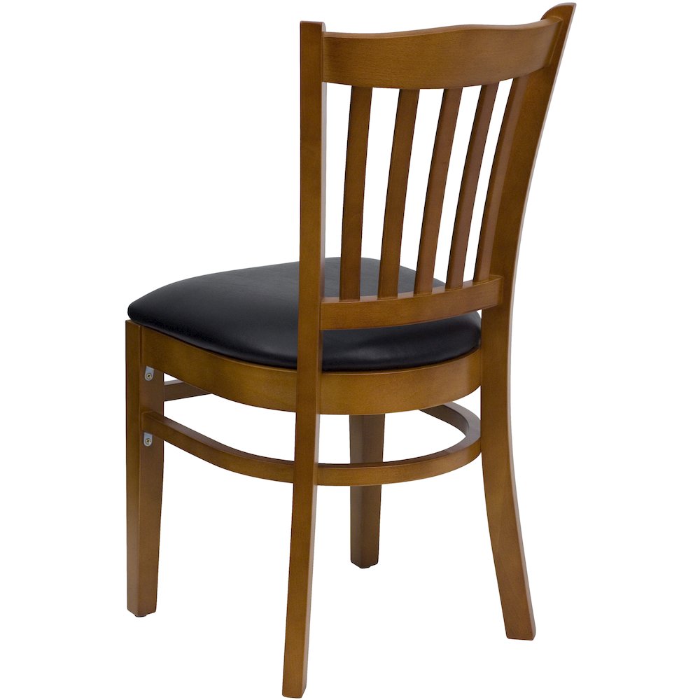 Vertical Slat Back Cherry Wood Restaurant Chair – Black Vinyl Seat
