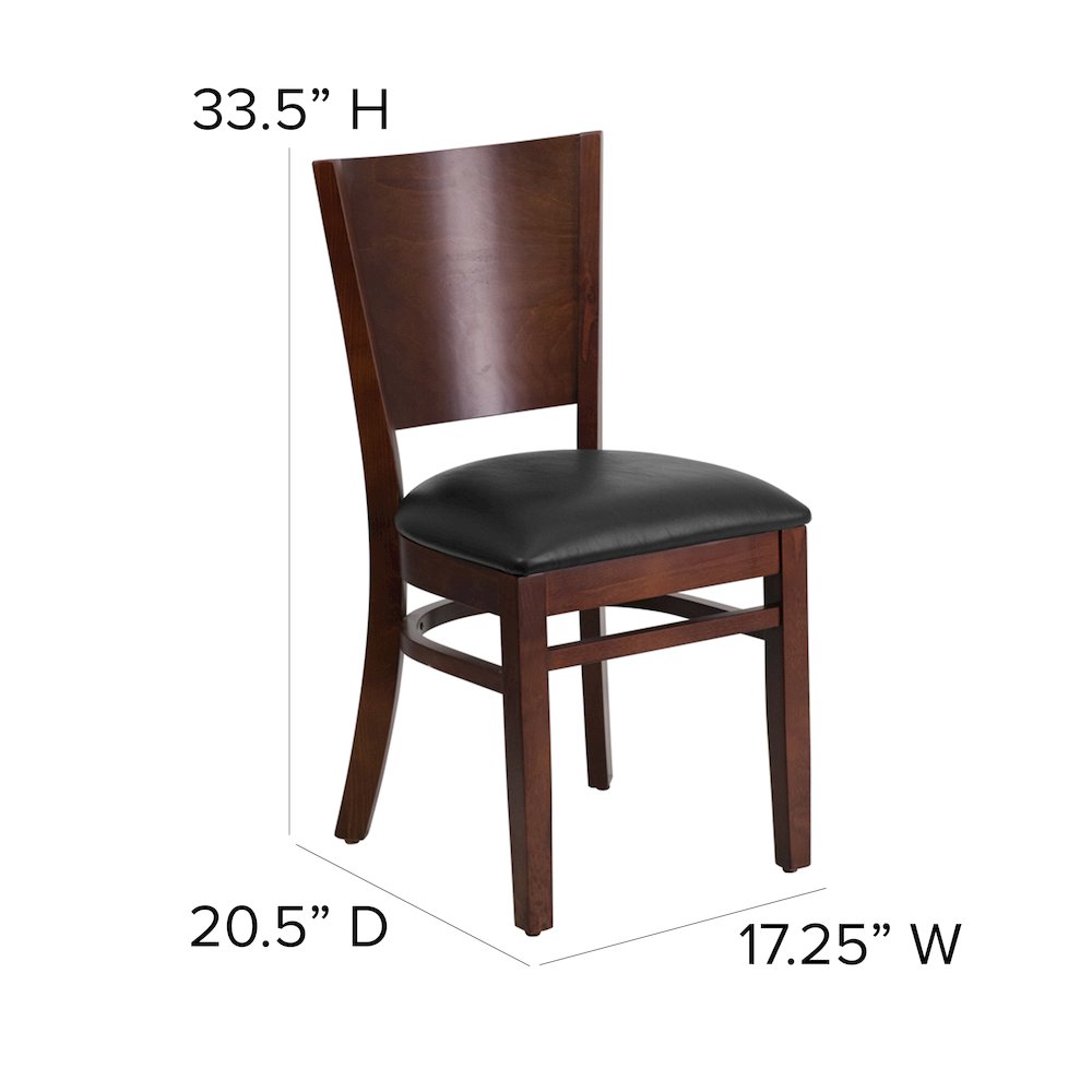 Solid Back Walnut Wood Restaurant Chair – Black Vinyl Seat