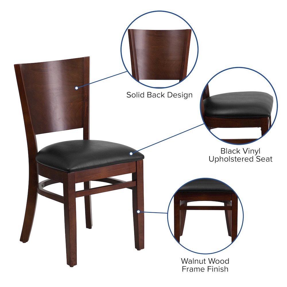 Solid Back Walnut Wood Restaurant Chair – Black Vinyl Seat