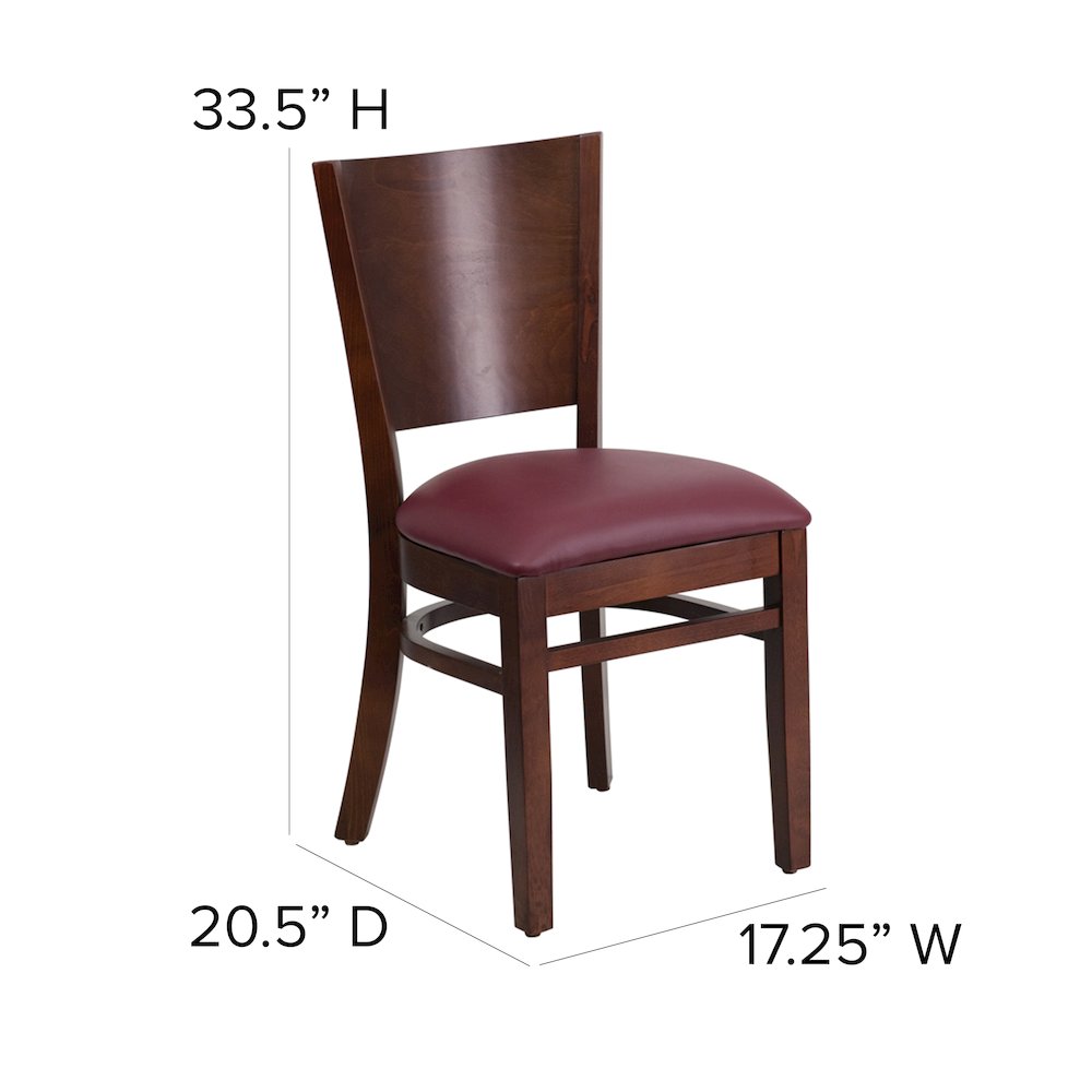 Solid Back Walnut Wood Restaurant Chair – Burgundy Vinyl Seat