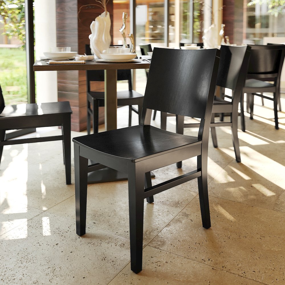 Naples Solid Wood Dining Chair with Curved Backrest and Black Finish