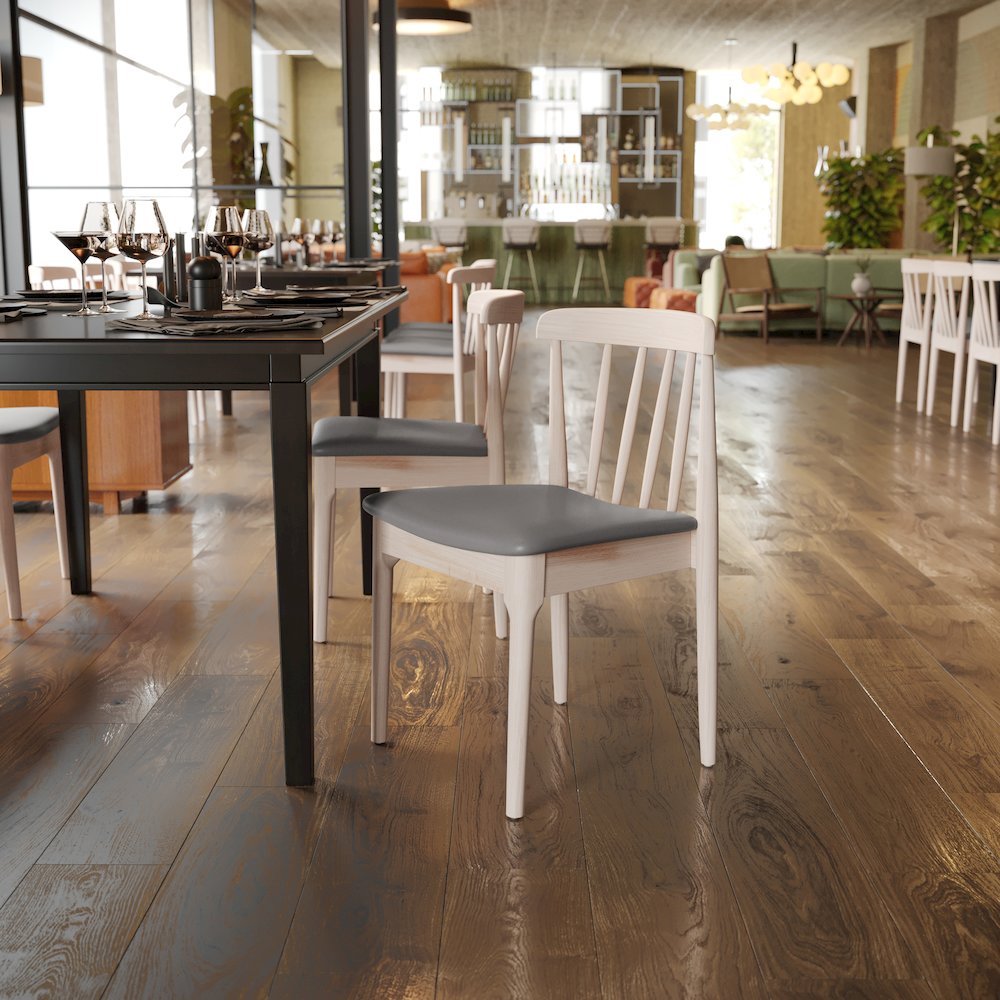 Antique White Dining Chair with Curved Spindle Backrest