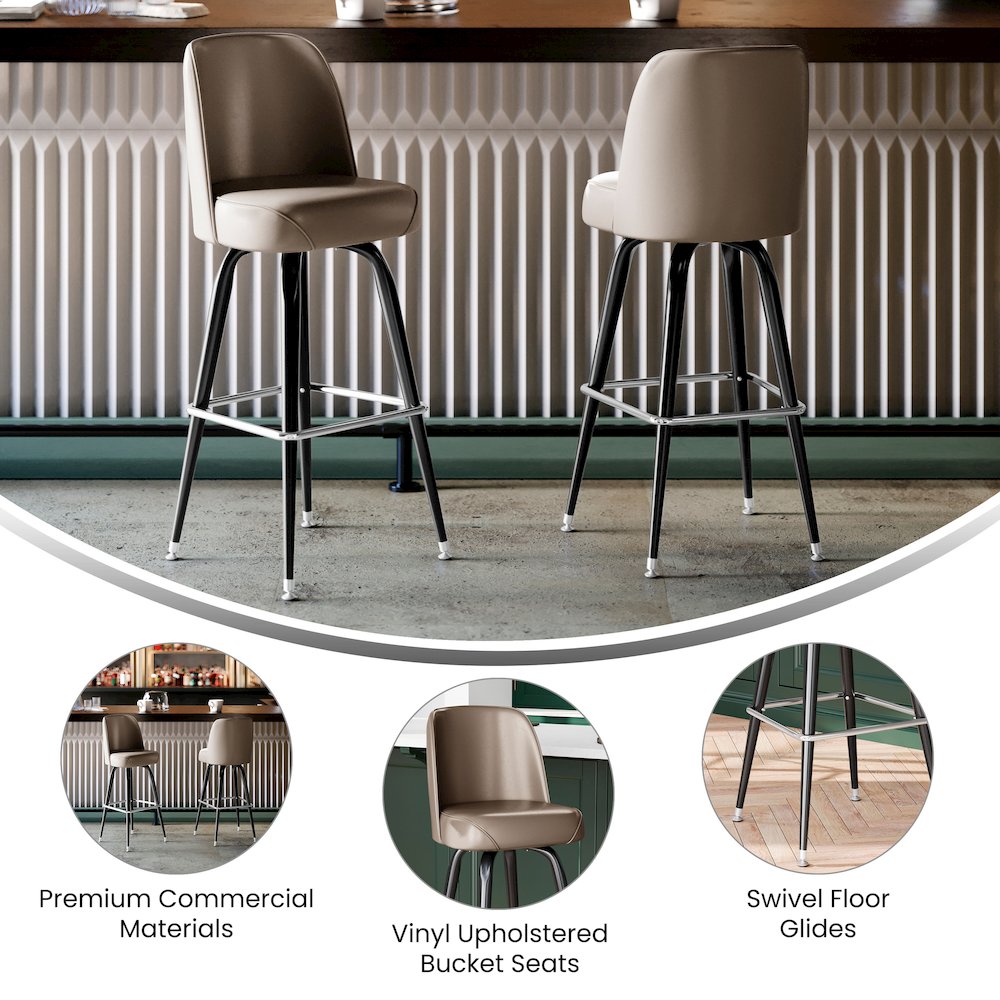 James Commercial Grade Metal Barstool with Beige Swivel Bucket Seat