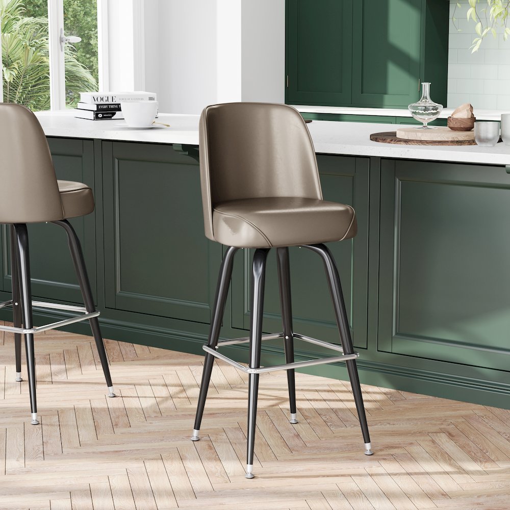 James Commercial Grade Metal Barstool with Beige Swivel Bucket Seat