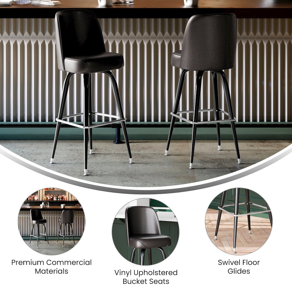 James Commercial Grade Metal Barstool with Dark Brown Swivel Bucket Seat