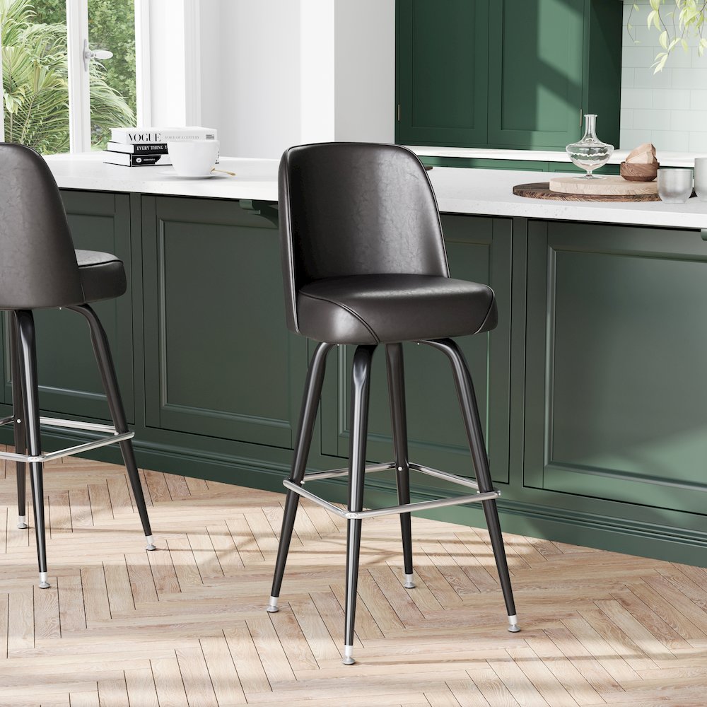 James Commercial Grade Metal Barstool with Dark Brown Swivel Bucket Seat