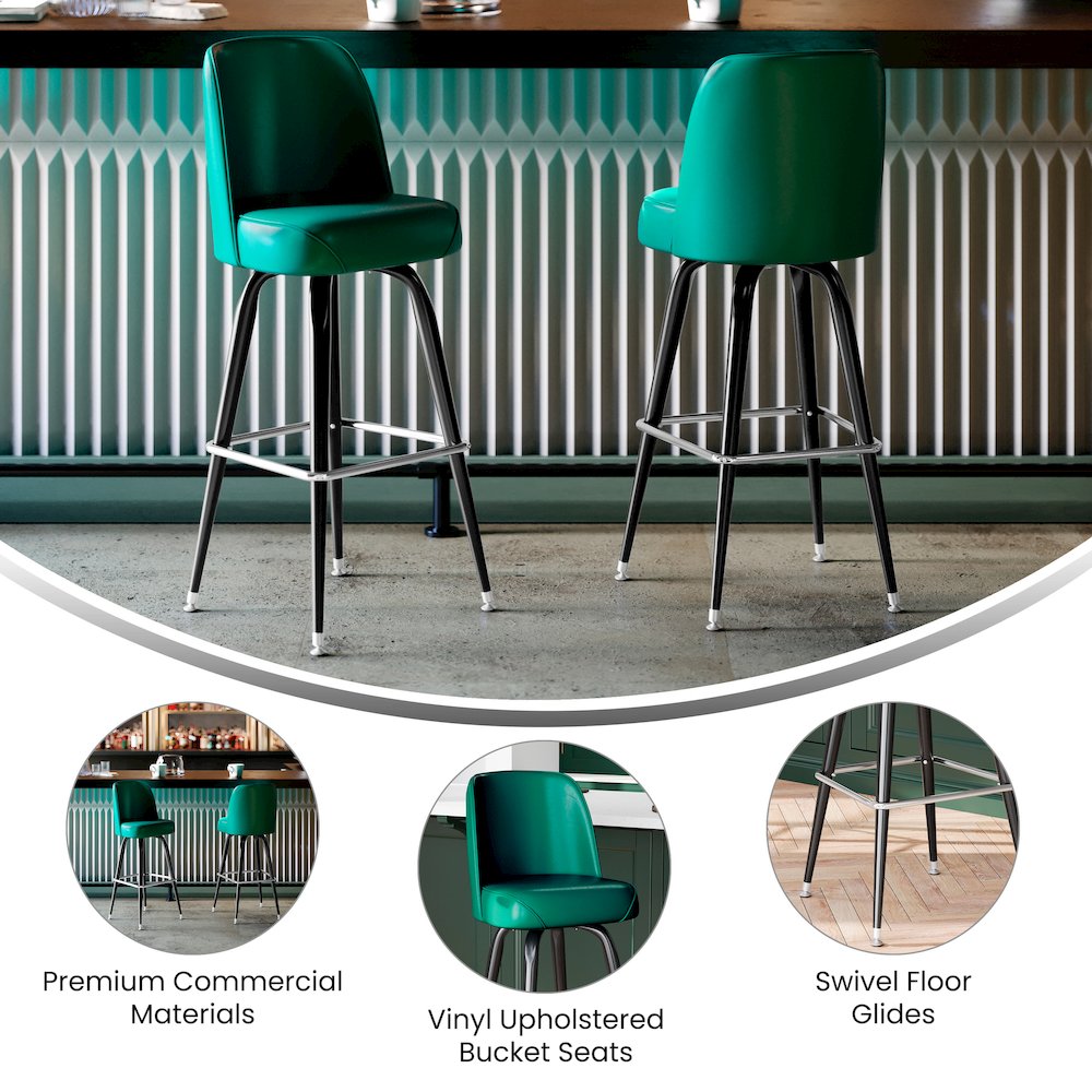 James Commercial Grade Metal Barstool with Green Swivel Bucket Seat