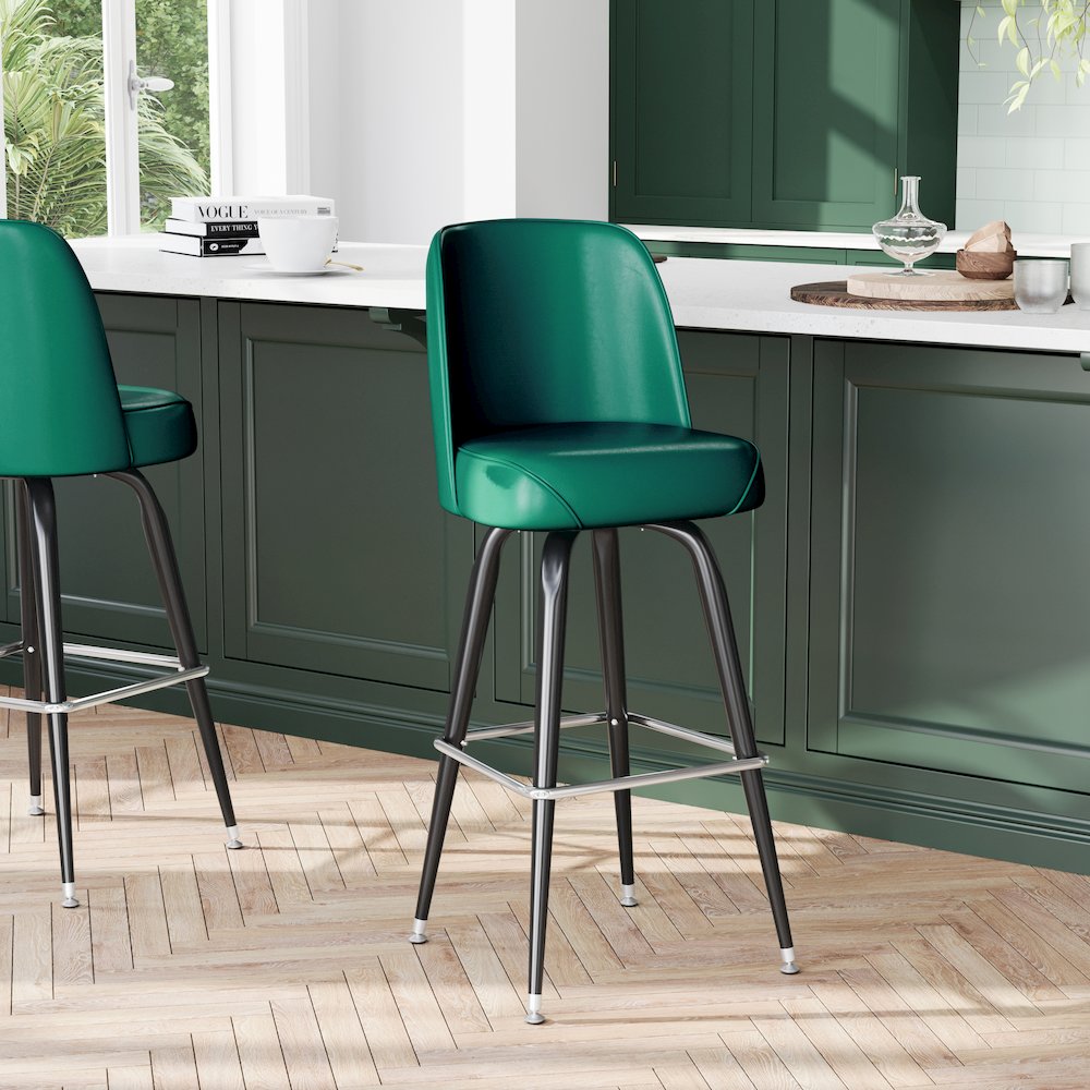 James Commercial Grade Metal Barstool with Green Swivel Bucket Seat