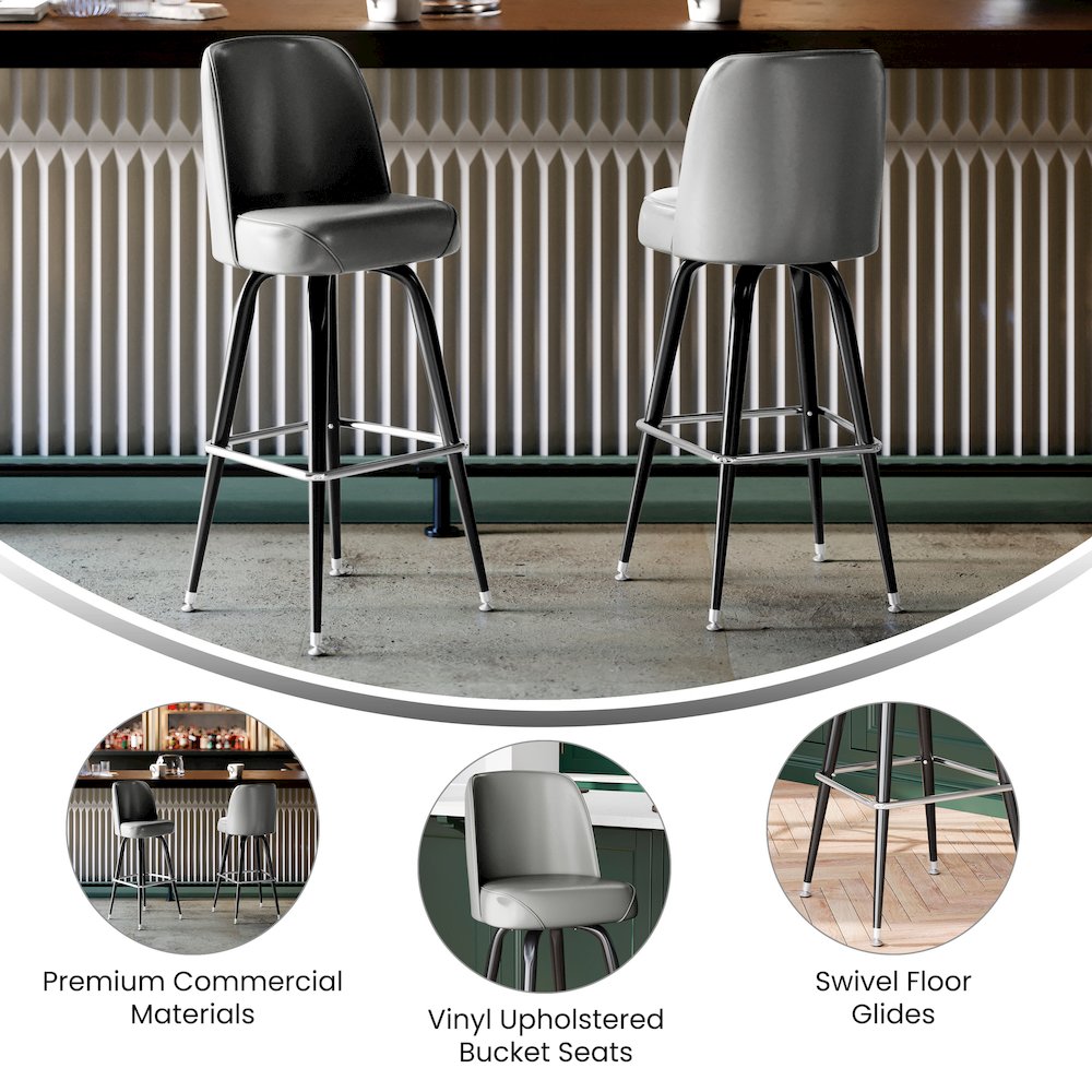 James Commercial Grade Metal Barstool with Gray Swivel Bucket Seat
