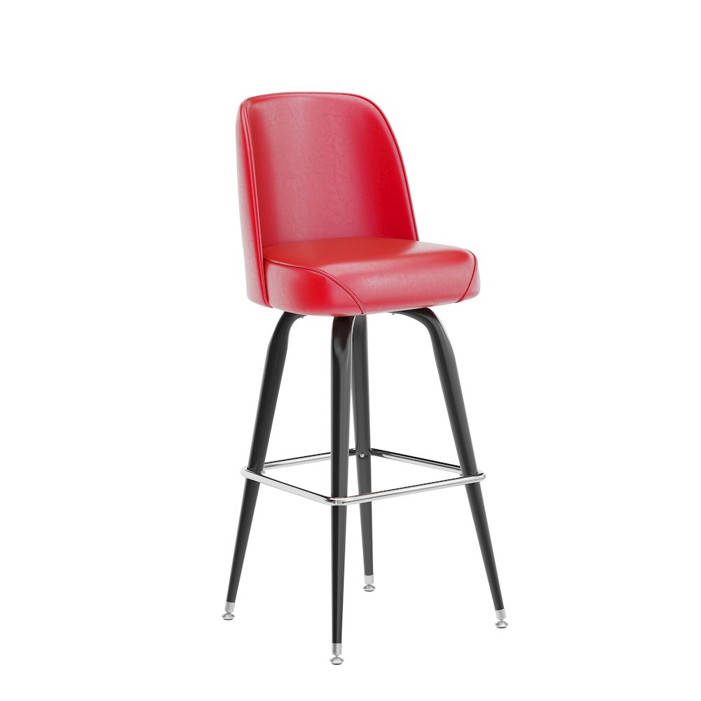 James Commercial Grade Metal Barstool with Red Swivel Bucket Seat