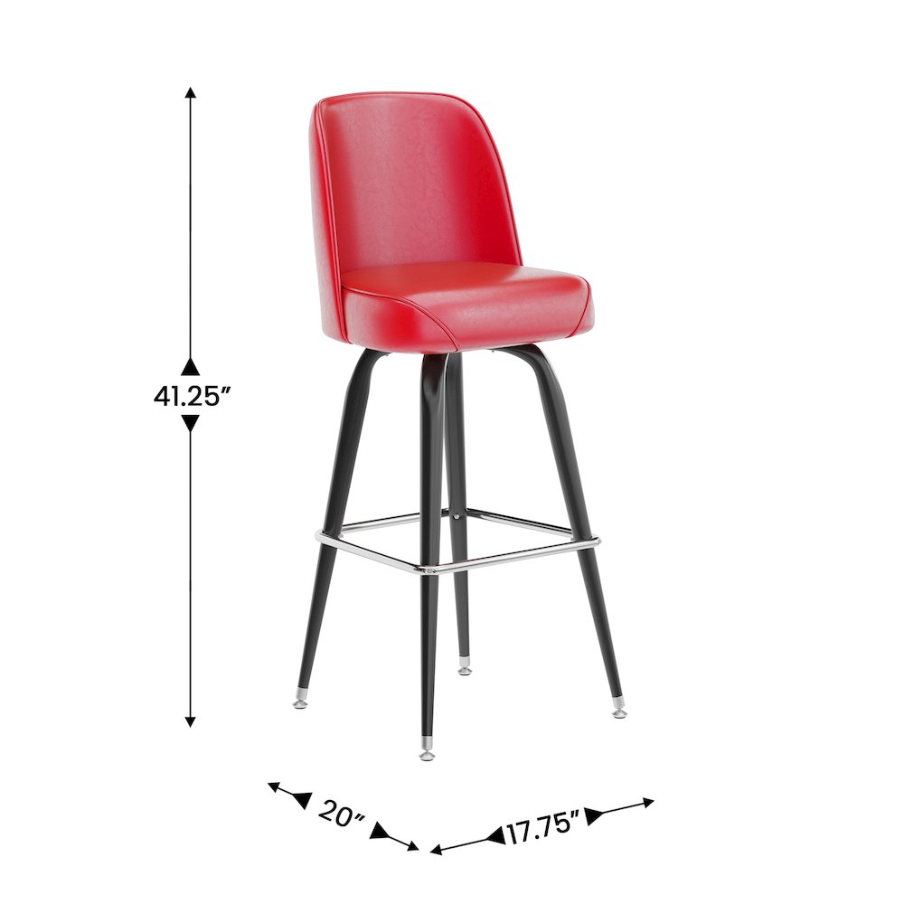 James Commercial Grade Metal Barstool with Red Swivel Bucket Seat