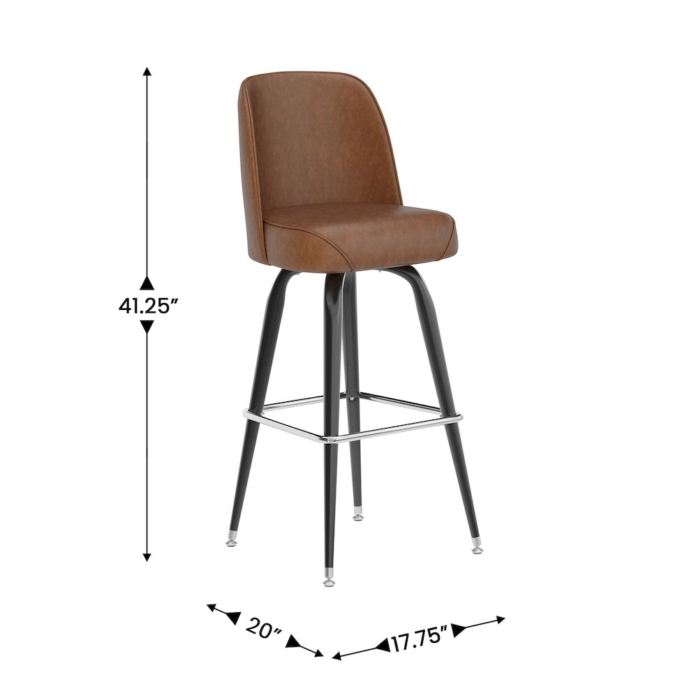 James Commercial Grade Metal Barstool with Weathered Brown Swivel Bucket Seat