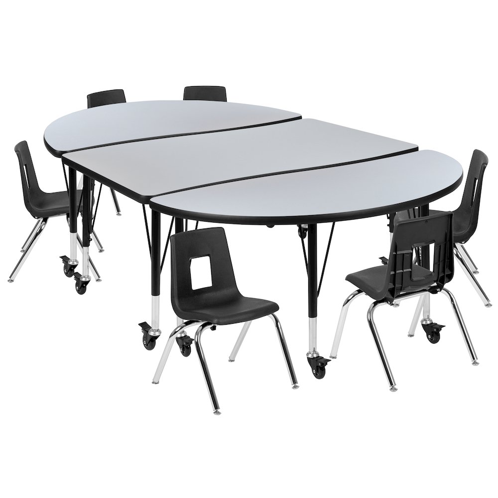 Mobile 76″ Wave Activity Table Set with 12″ Student Stack Chairs