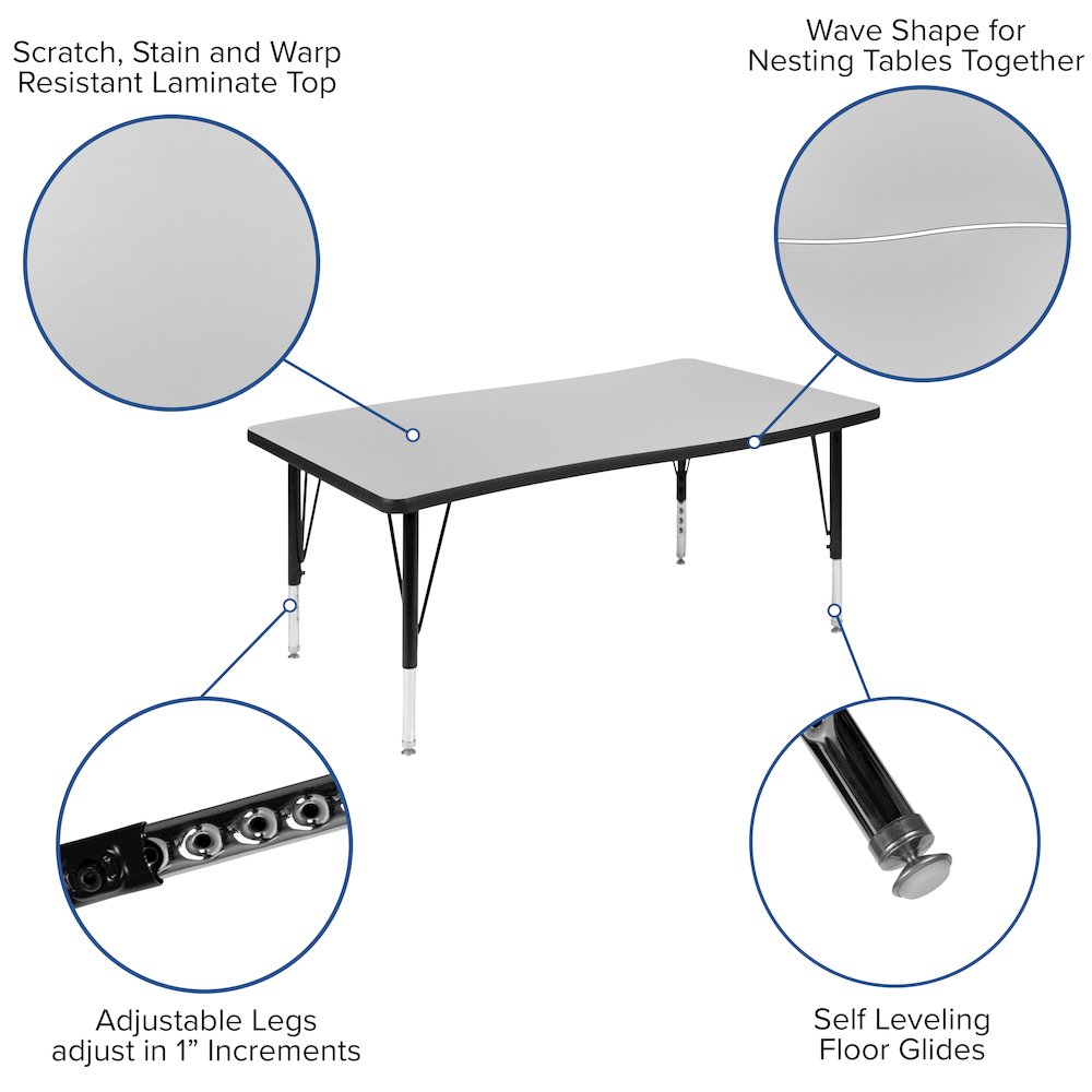 76″ Oval Wave Activity Table Set with 12″ Student Stack Chairs