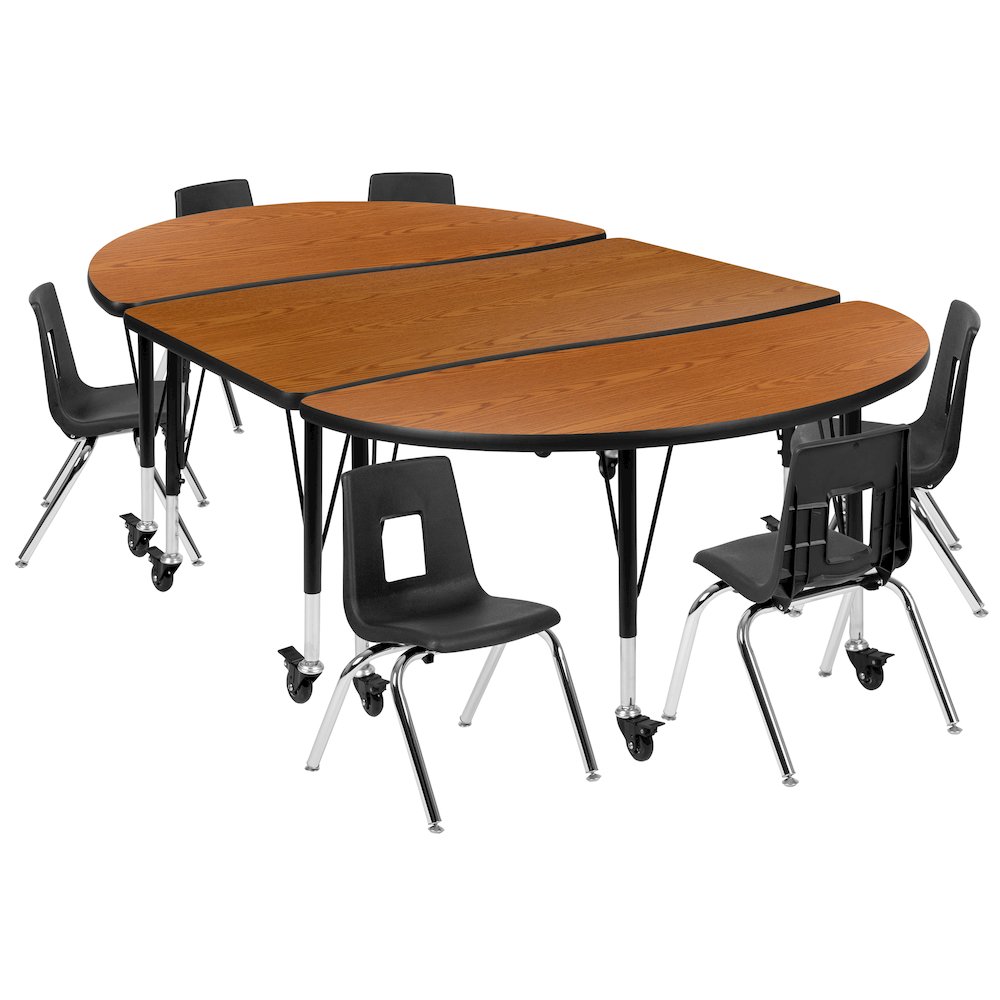 Mobile 76″ Oval Wave Activity Table Set with 12″ Student Stack Chairs