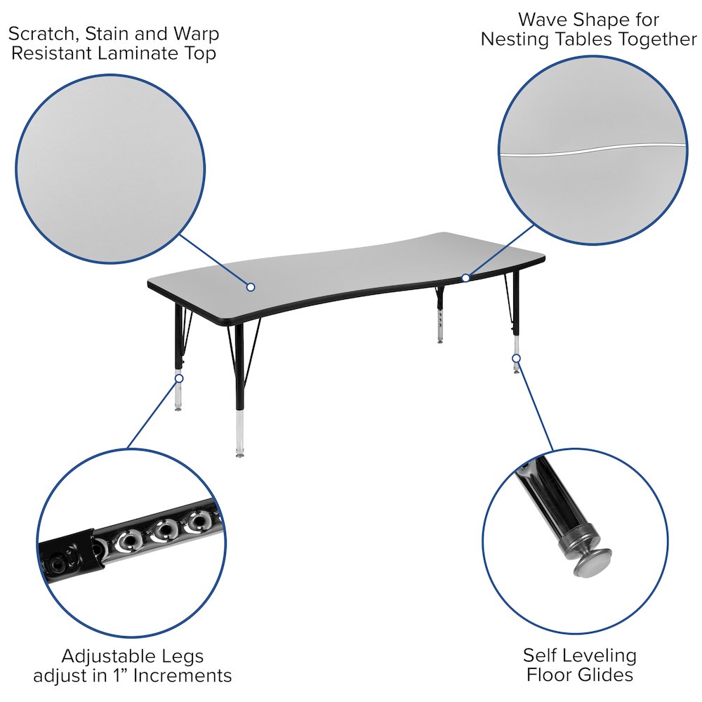 86″ Oval Wave Activity Table Set with 12″ Student Stack Chairs