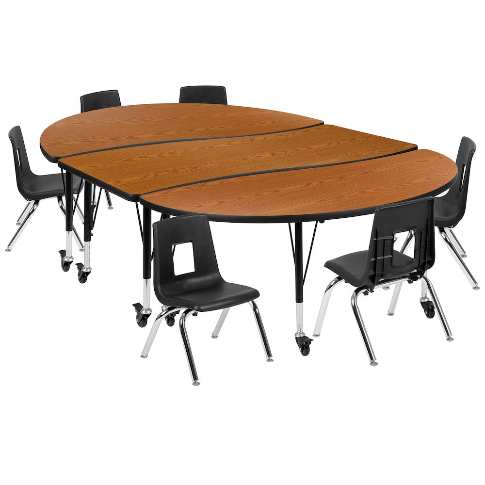 Mobile 86″ Oval Wave Activity Table Set with 12″ Student Stack Chairs