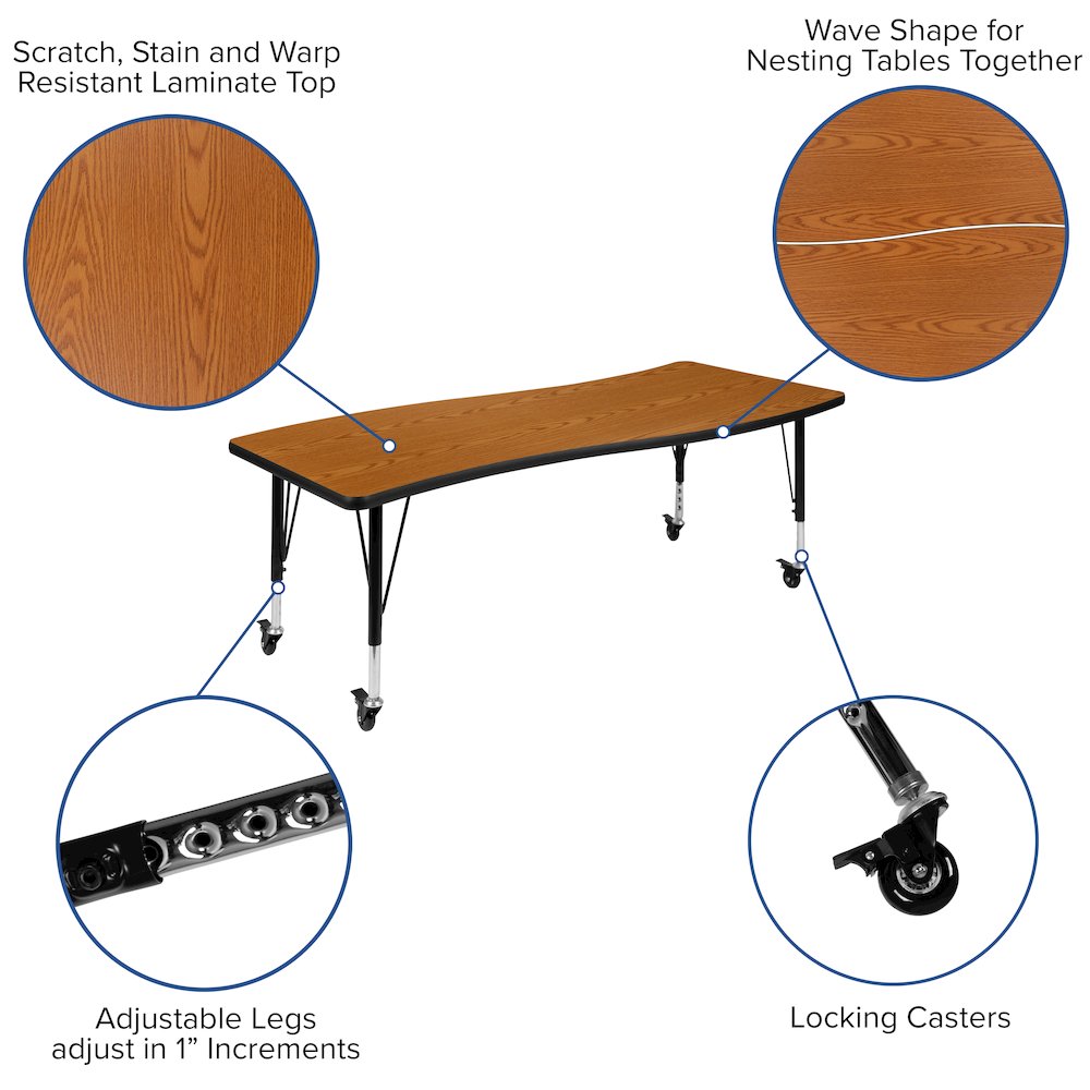 Mobile 86″ Oval Wave Activity Table Set with 12″ Student Stack Chairs