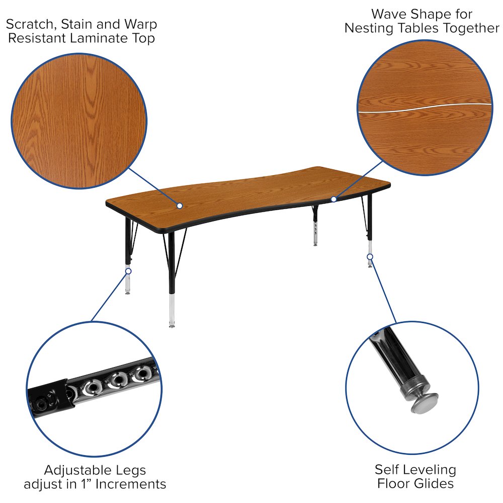 86″ Oval Wave Activity Table Set with 12″ Student Stack Chairs