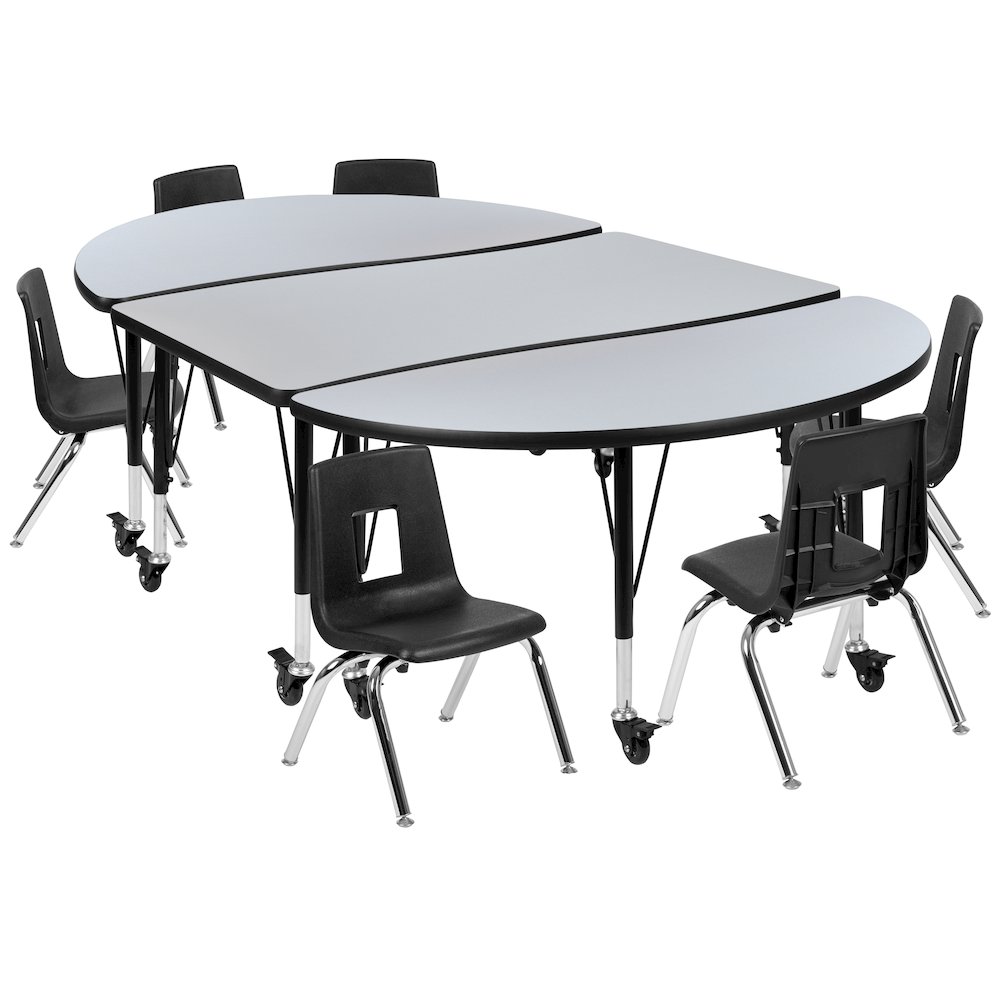 Mobile 76″ Wave Activity Table Set with 14″ Student Stack Chairs