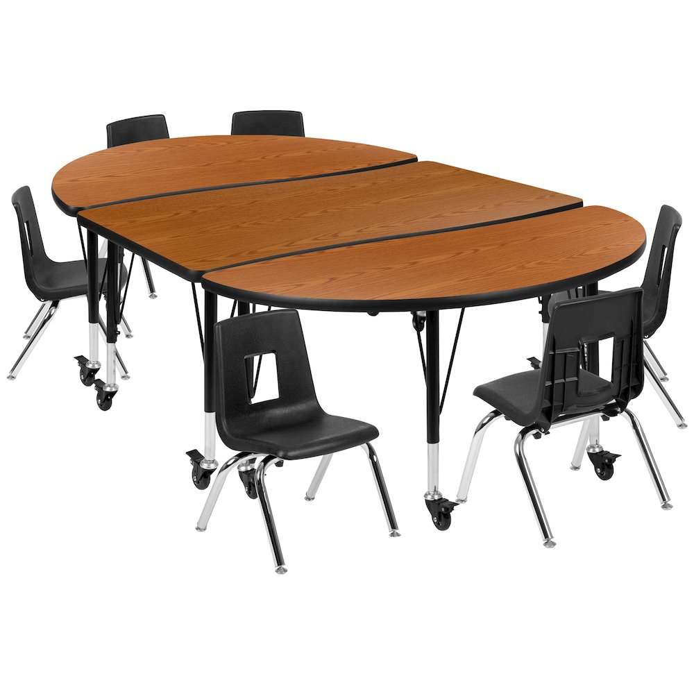 Mobile 76″ Oval Wave Activity Table Set with 14″ Student Stack Chairs