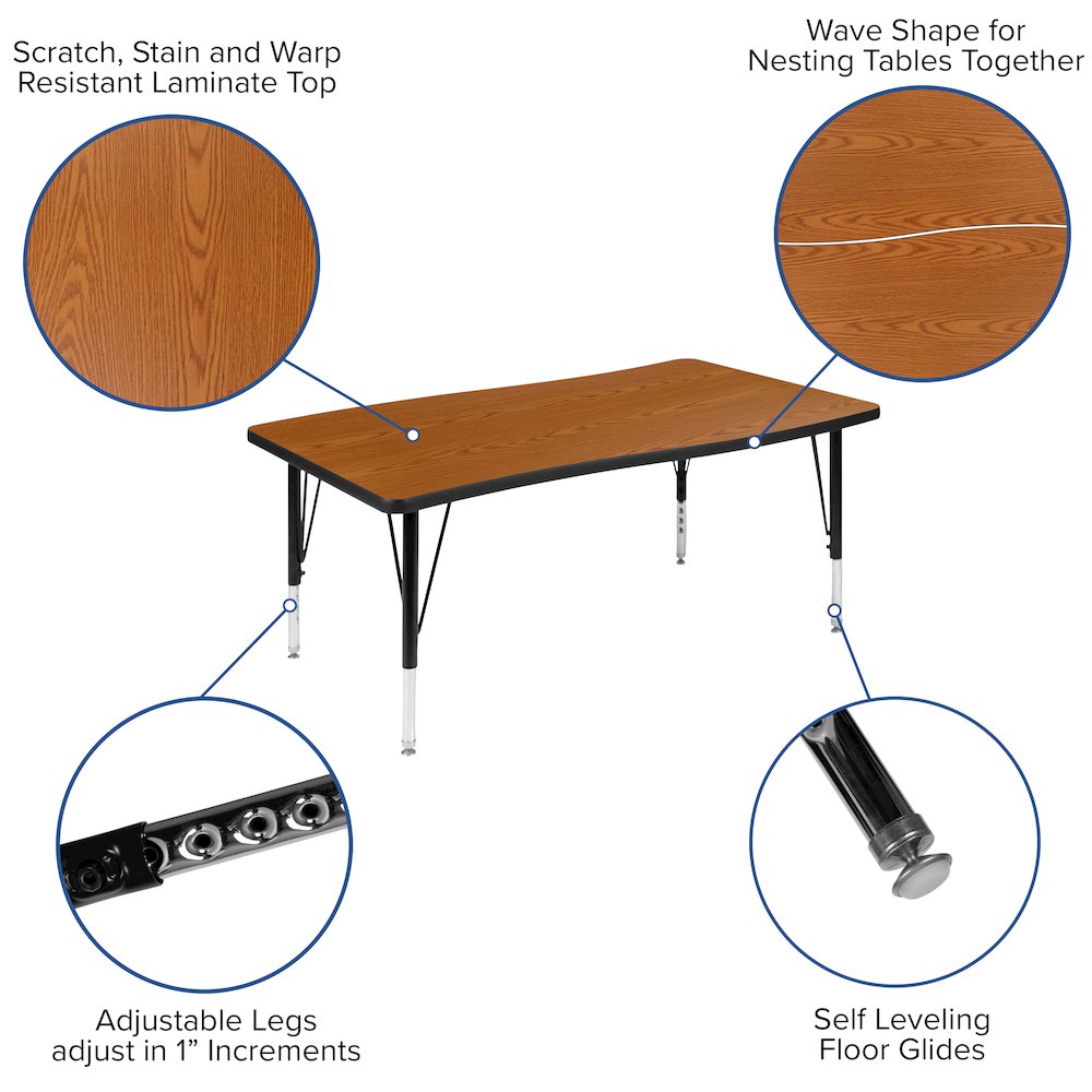 76″ Oval Wave Activity Table Set with 14″ Student Stack Chairs