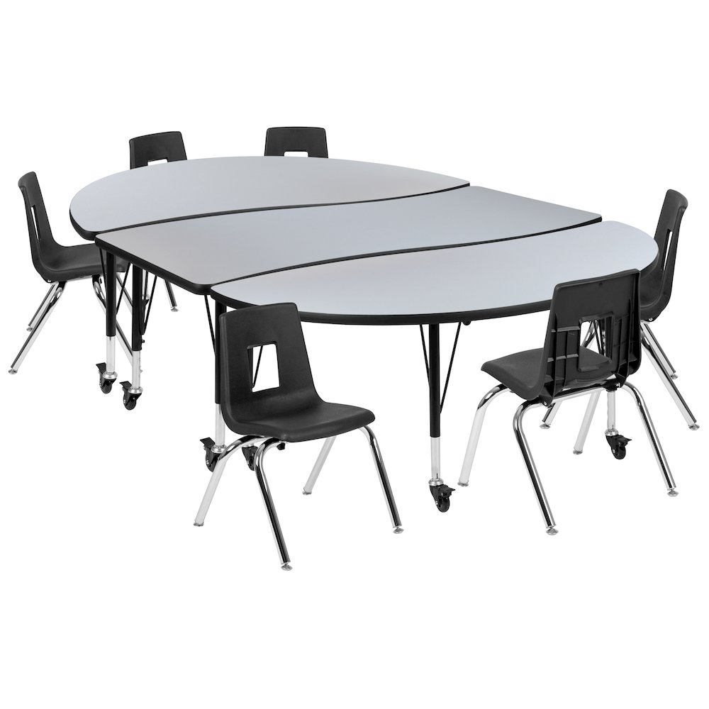 Mobile 86″ Wave Activity Table Set with 14″ Student Stack Chairs