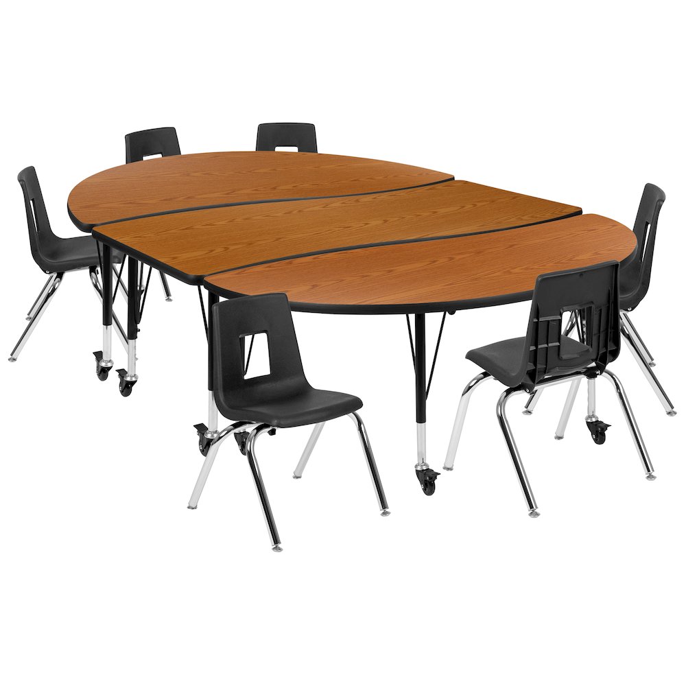 Mobile 86″ Oval Wave Activity Table Set with 14″ Student Stack Chairs