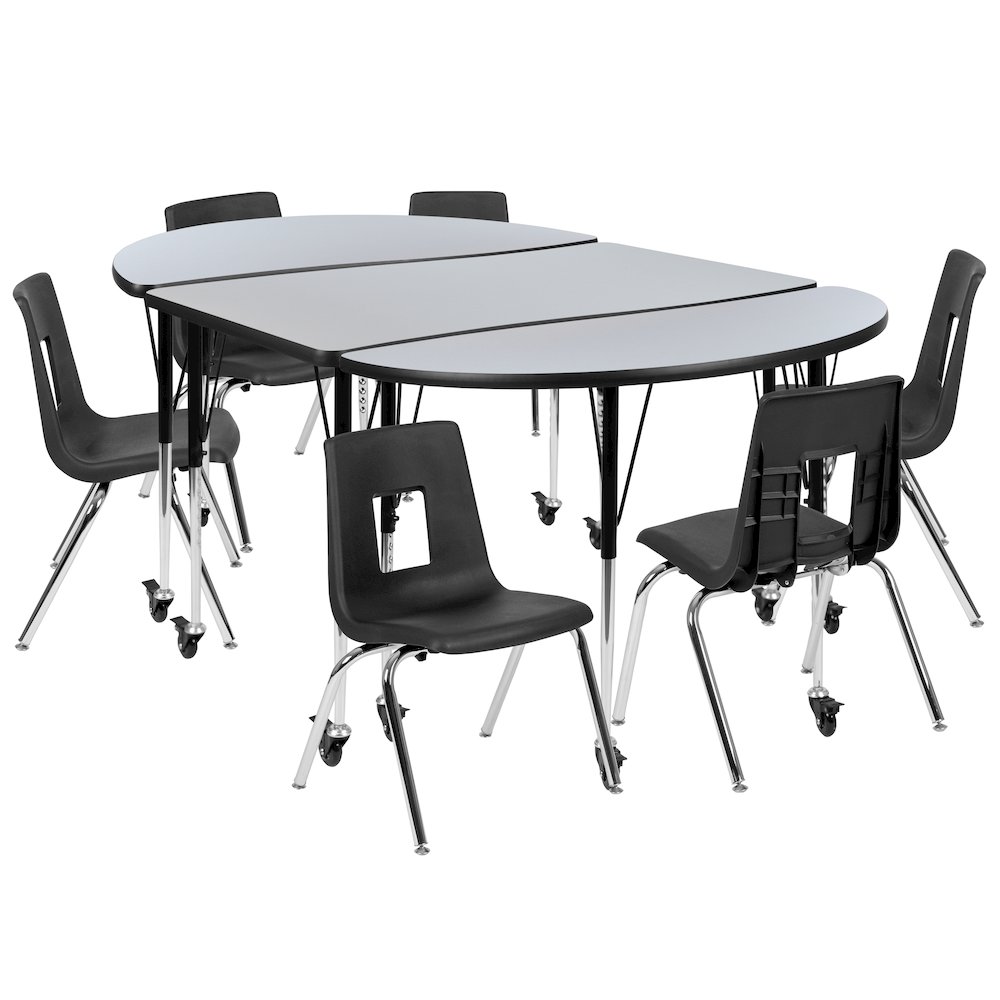 Mobile 76″ Wave Activity Table Set with 16″ Student Stack Chairs