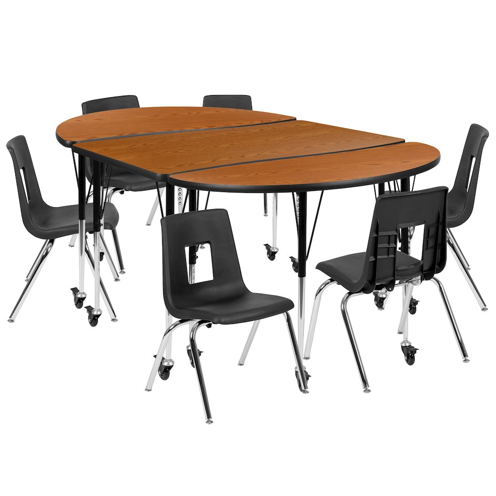 Mobile 76″ Oval Wave Activity Table Set with 16″ Student Stack Chairs