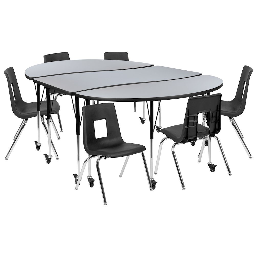 Mobile 86″ Wave Activity Table Set with 16″ Student Stack Chairs