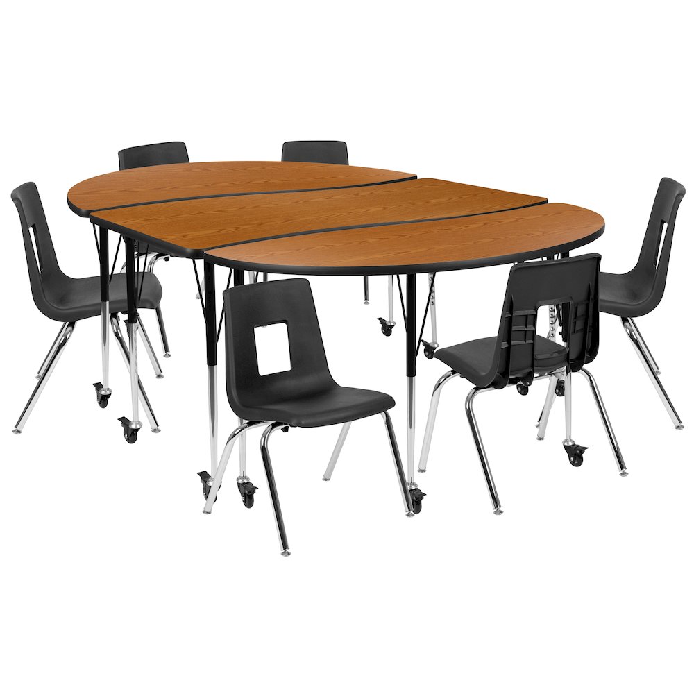Mobile 86″ Oval Wave Activity Table Set with 16″ Student Stack Chairs