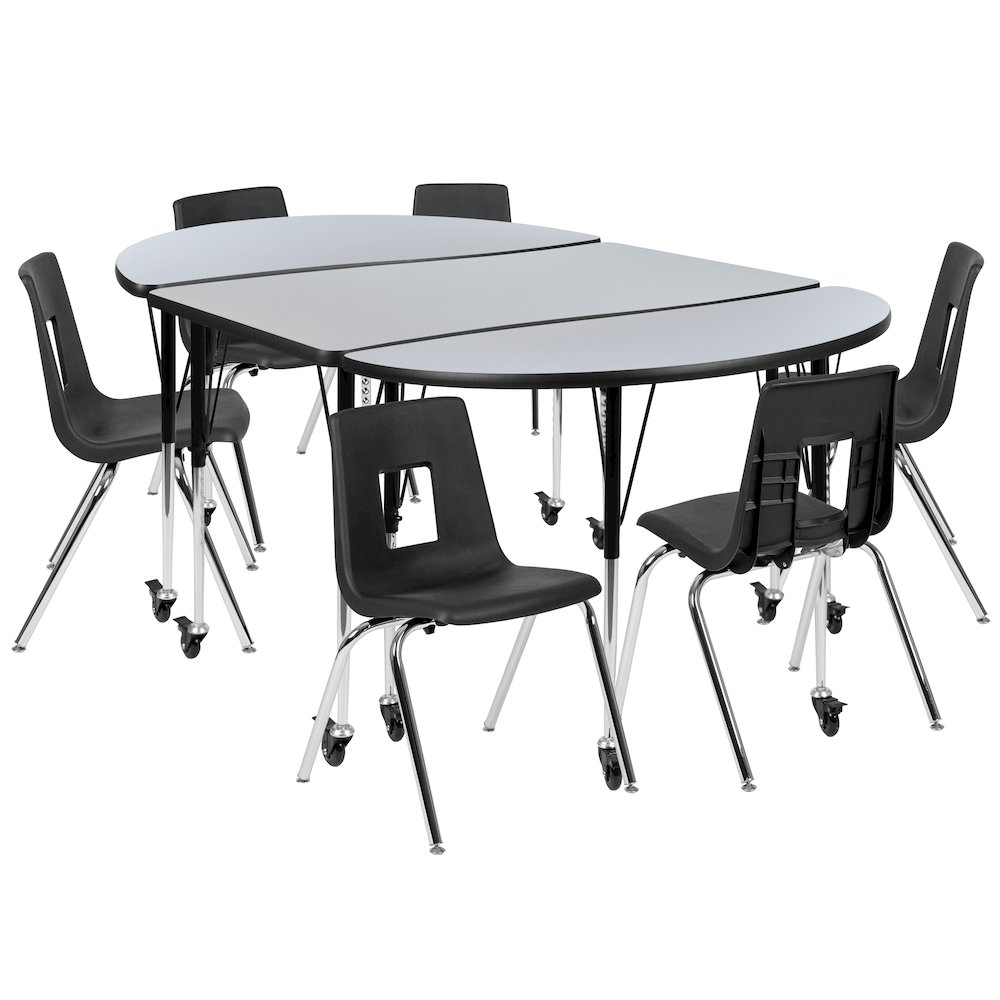 Mobile 76″ Wave Activity Table Set with 18″ Student Stack Chairs