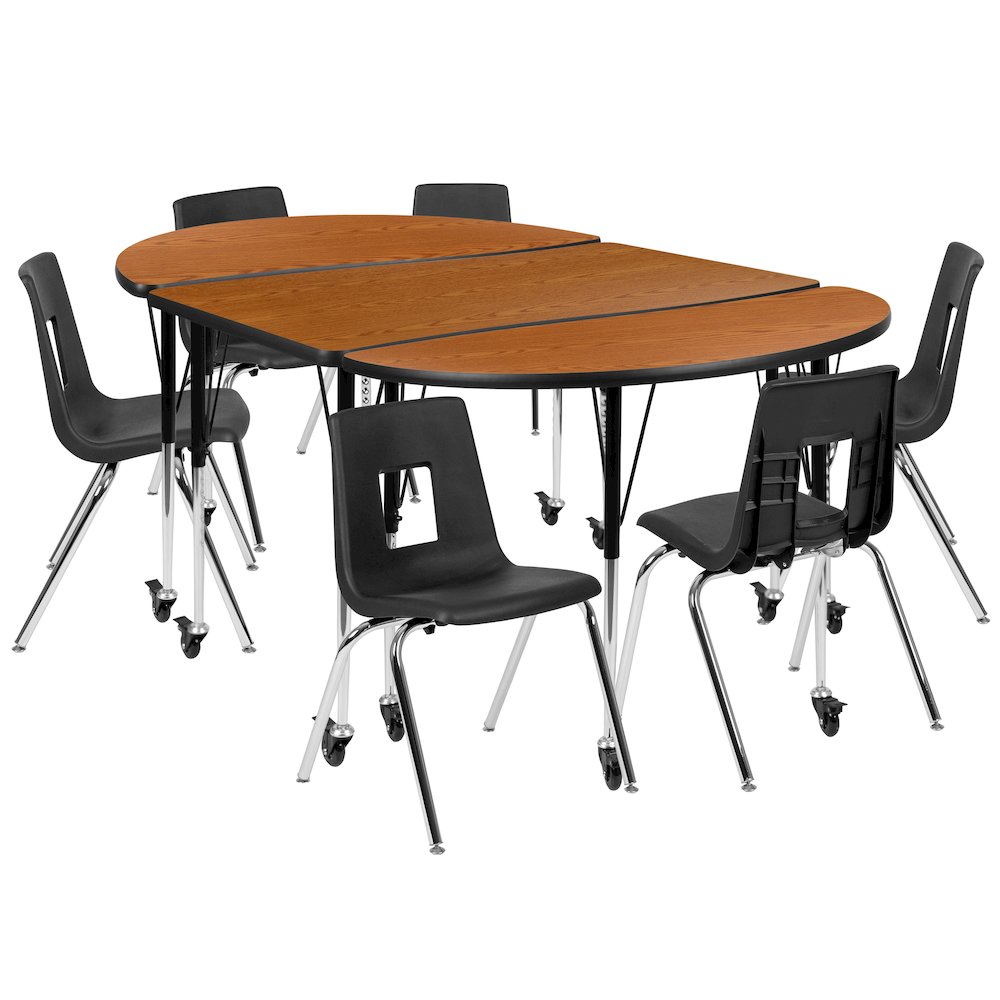 Mobile 76″ Oval Wave Activity Table Set with 18″ Student Stack Chairs