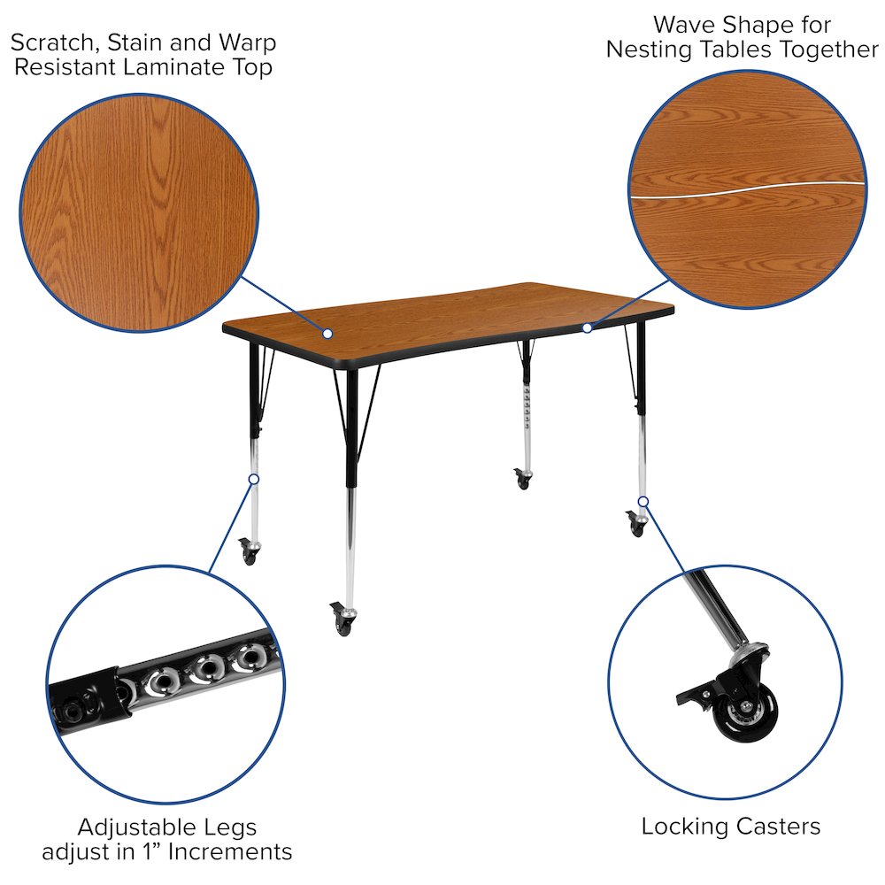 Mobile 76″ Oval Wave Activity Table Set with 18″ Student Stack Chairs