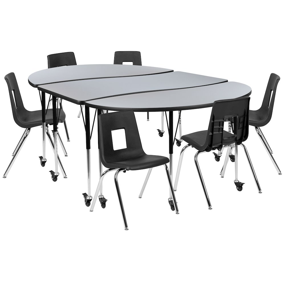 Mobile 86″ Wave Activity Table Set with 18″ Student Stack Chairs