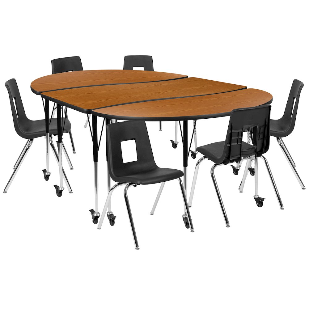 Mobile 86″ Oval Wave Activity Table Set with 18″ Student Stack Chairs