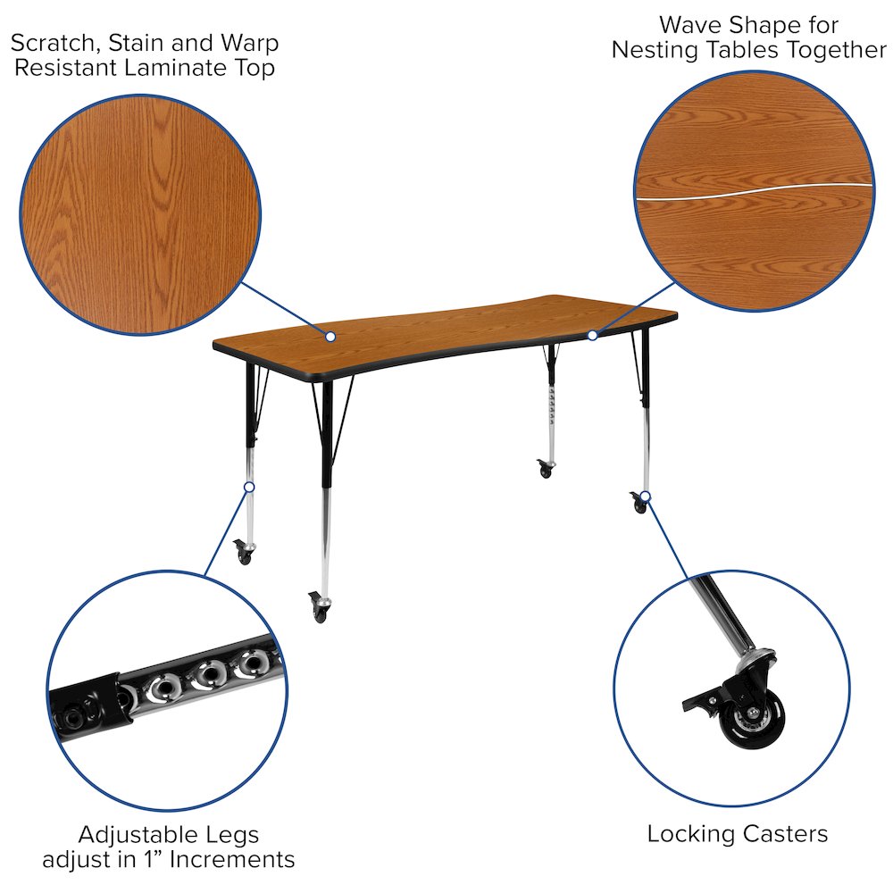Mobile 86″ Oval Wave Activity Table Set with 18″ Student Stack Chairs