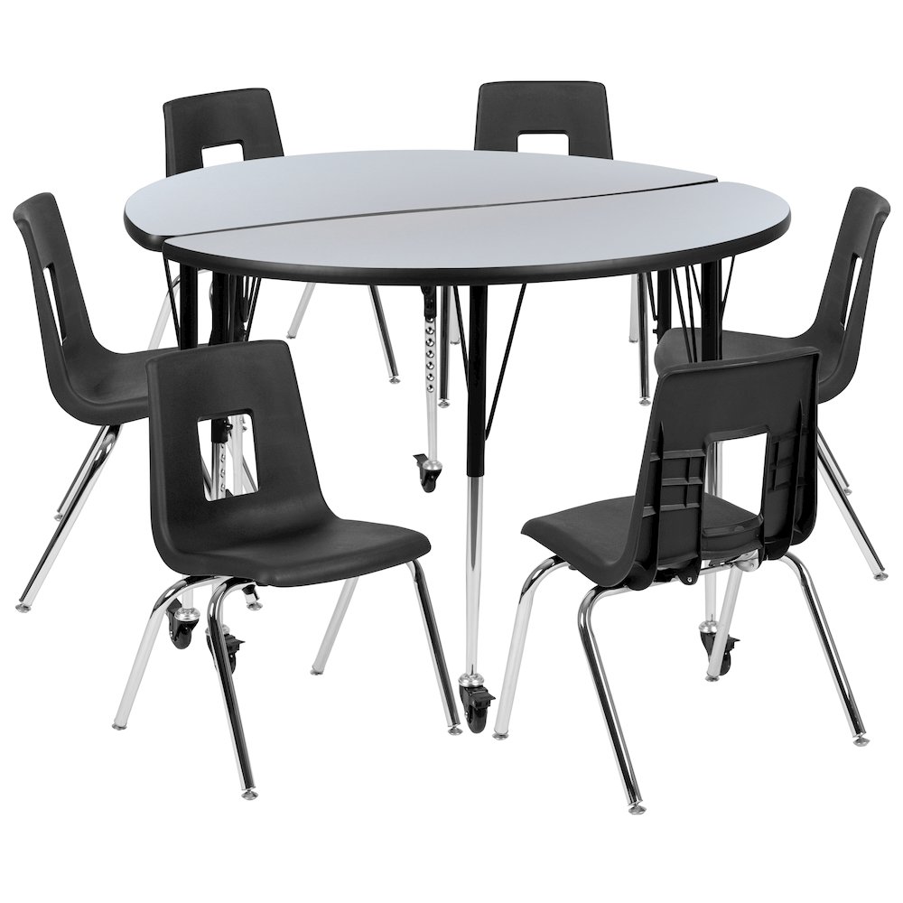 Mobile 47.5″ Table Set with 18″ Student Stack Chairs
